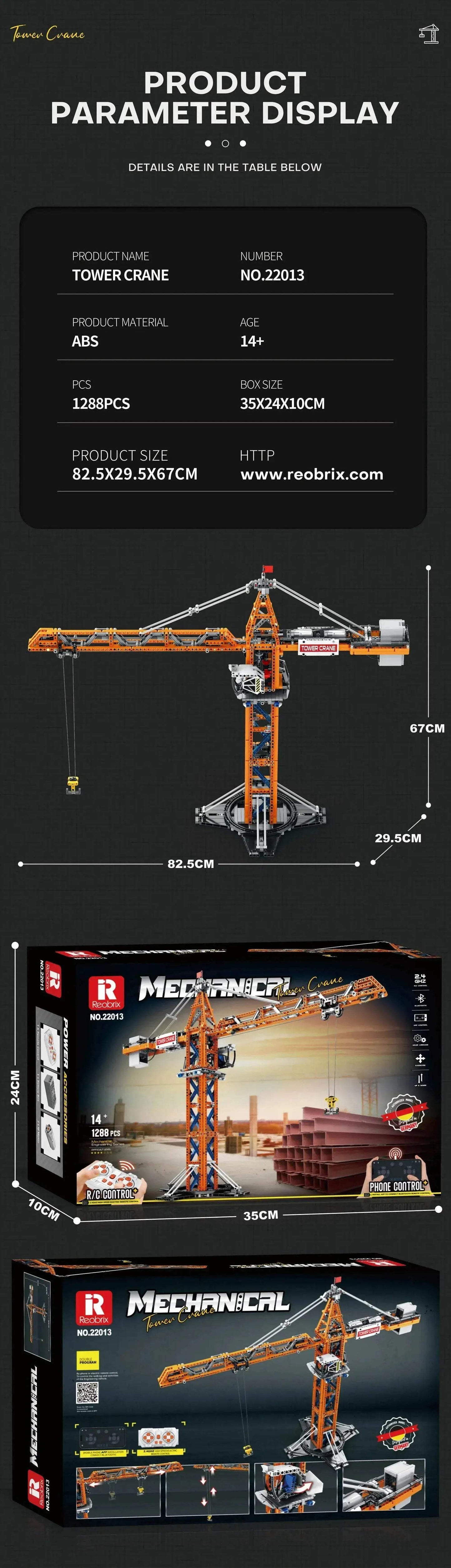 1288PCS Remote Control Tower Crane Building Blocks Toy - ToylandEU™