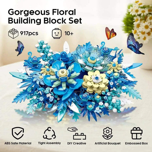 MOC 917PCS Preserved Flower Bouquet Building Blocks Fantasy Blue Flowers Assembly Model Bricks Toy Creative Home Decor Gift - ToylandEU™