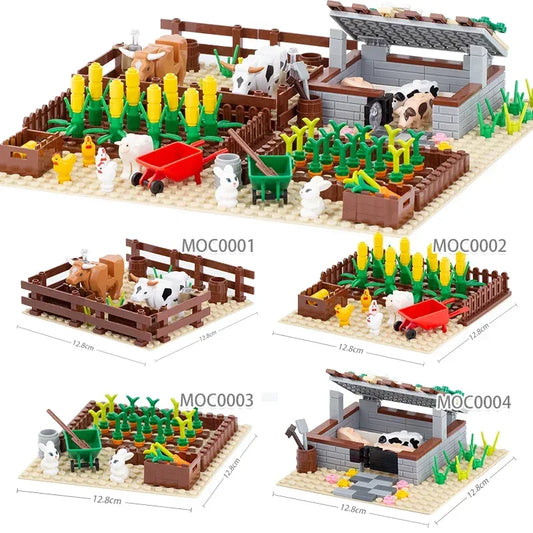 Farm Building Blocks Set With Flower And Animal Figures - ToylandEU
