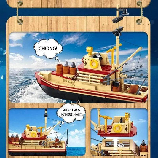 MOC Fishing Boat Trawler Great White Shark Building Blocks Set - ToylandEU™