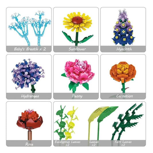MOC Flowers Bouquet Building Blocks Set With Vase Sunflower Rose - ToylandEU™