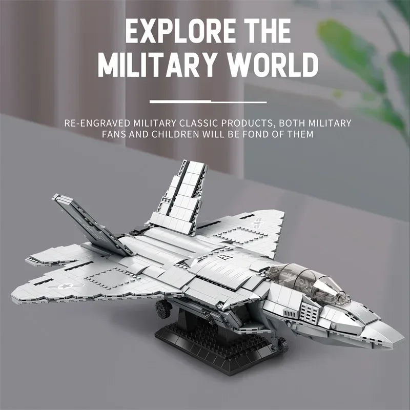 Premium Building Blocks F22 Stealth Fighter Model Kit 1729 Pieces For Kids And Air Force Enthusiasts - ToylandEU
