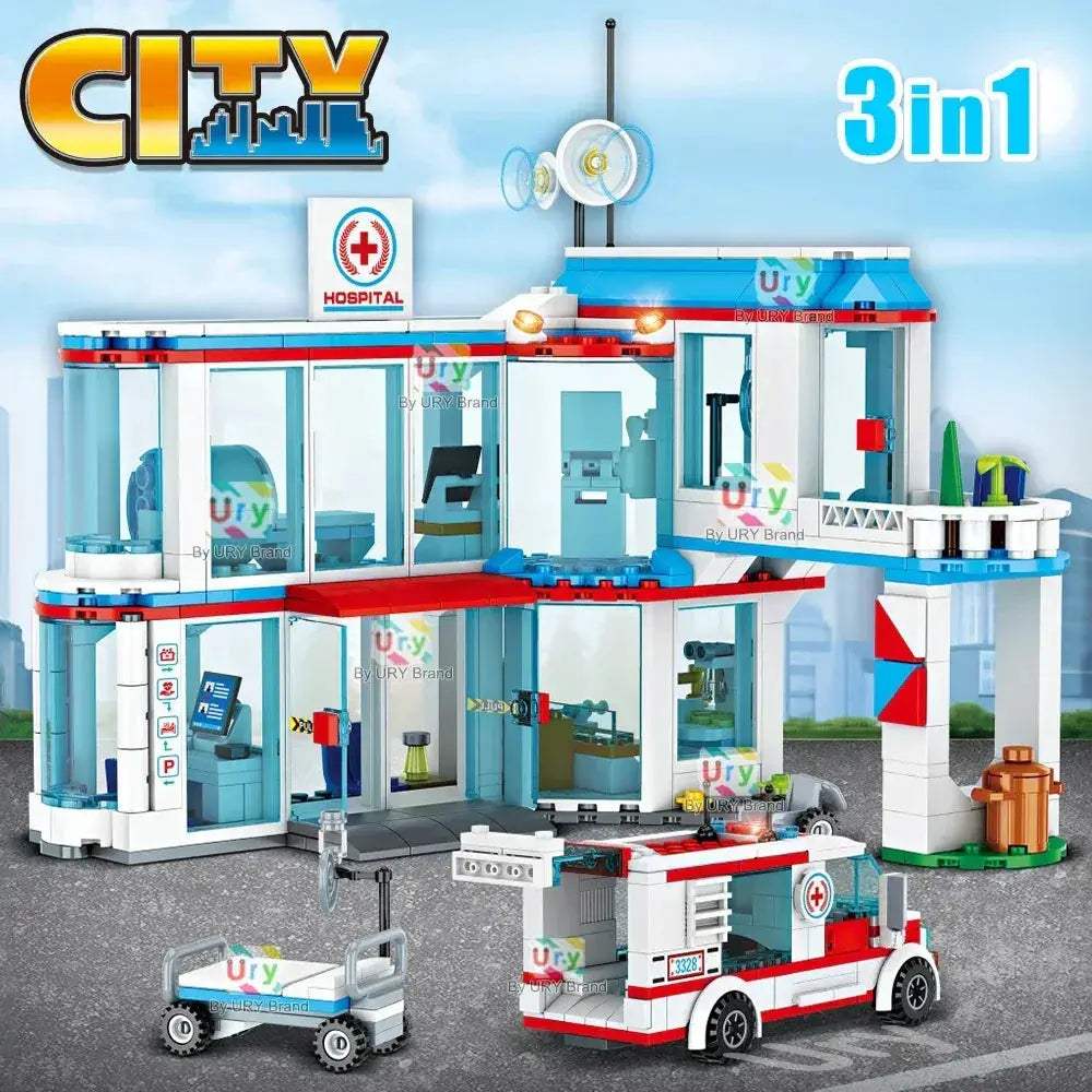 Premium Building Blocks Set Lego Compatible 3in1 City Hospital Ambulance Emergency Room For Boys - ToylandEU