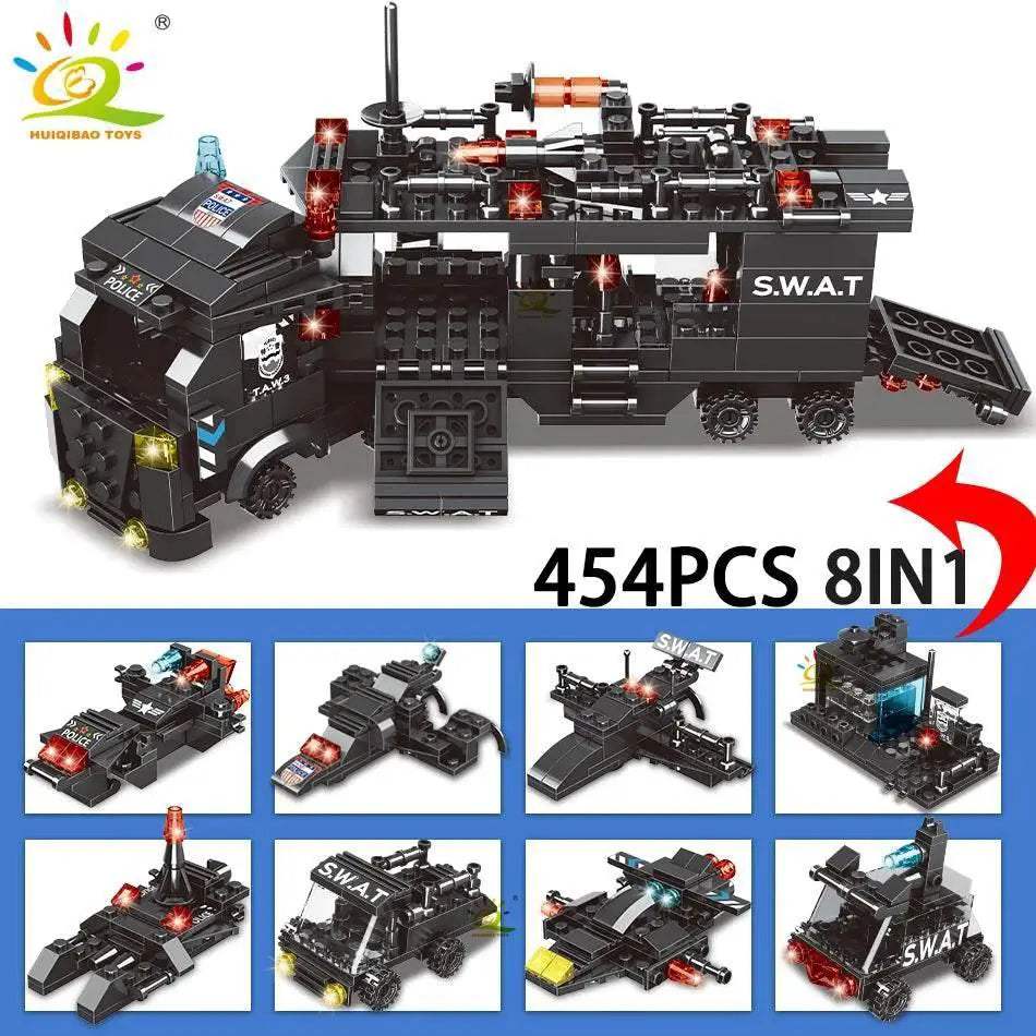 Premium Building Blocks Set with SWAT Police Command Truck and Helicopter for Creative Learning in Children - ToylandEU