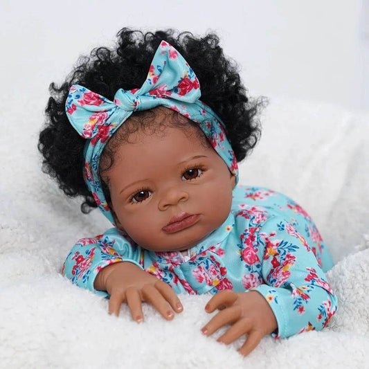 MRB 50CM African American Reborn Baby Doll Lanny Dark Skin Girl Cuddly Doll - ToylandEU
