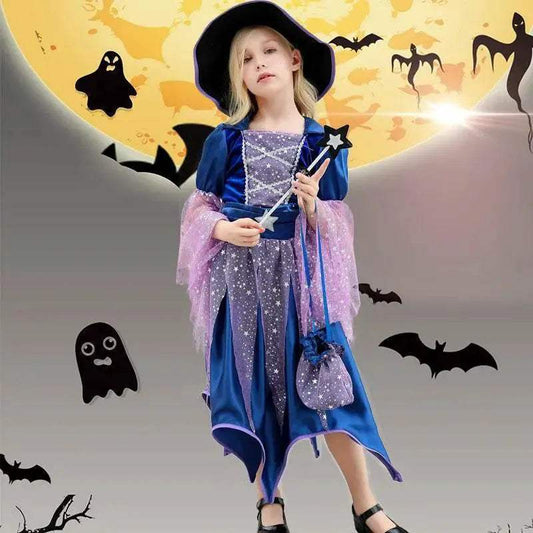 Magical Girls' Witch Costume Set with Dress, Hat & Treat Bags for Fun - ToylandEU