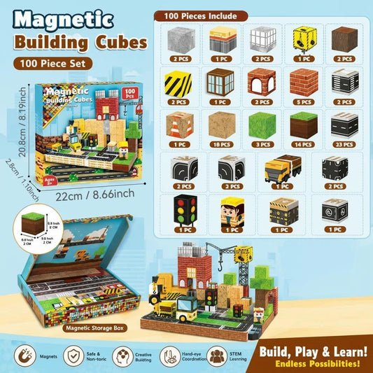 Magnetic Building Blocks | 100 Pieces Set | Toylandeu™
