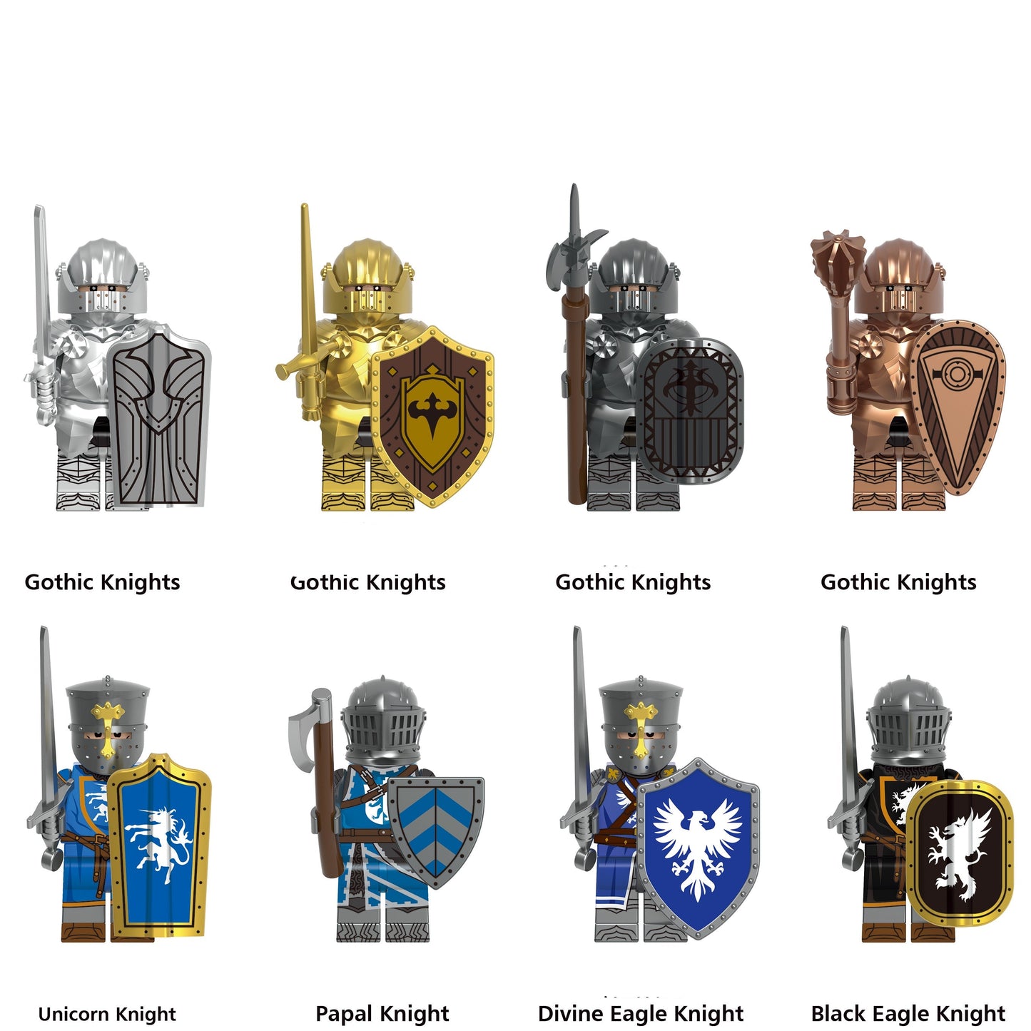 Medieval Warriors Custom Minifigure Set Eight Pack Figures