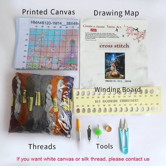 Meian Klimt Inspired 11CT Cross Stitch Embroidery Kit - DIY Needlework Set with Printed Canvas and Cotton Threads for Home Decor - ToylandEU