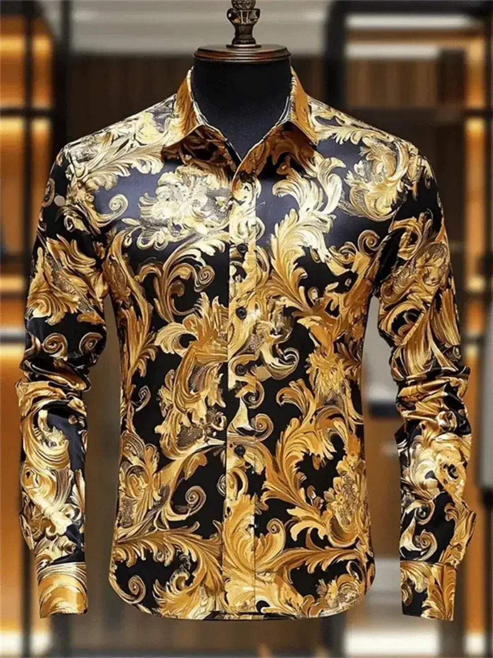 Men's Long Sleeve Lapel Shirt With Luxury Print Plus Size - ToylandEU