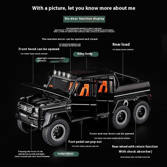 Mercedes-Benz 1:20 Scale G63 6x6 Off Road Diecast Metal Model with Sound and Light - ToylandEU
