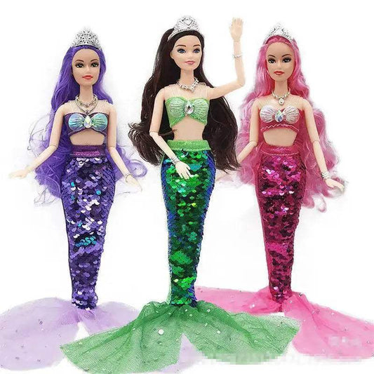 11 Inch Mermaid Doll Full Set with Sequin Skirt for Girls - ToylandEU™