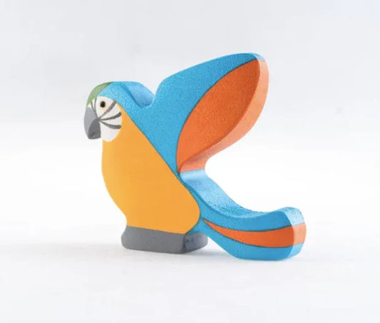 Handmade Blue Wooden Parrot Figurine For Creative Imaginative Play - ToylandEU