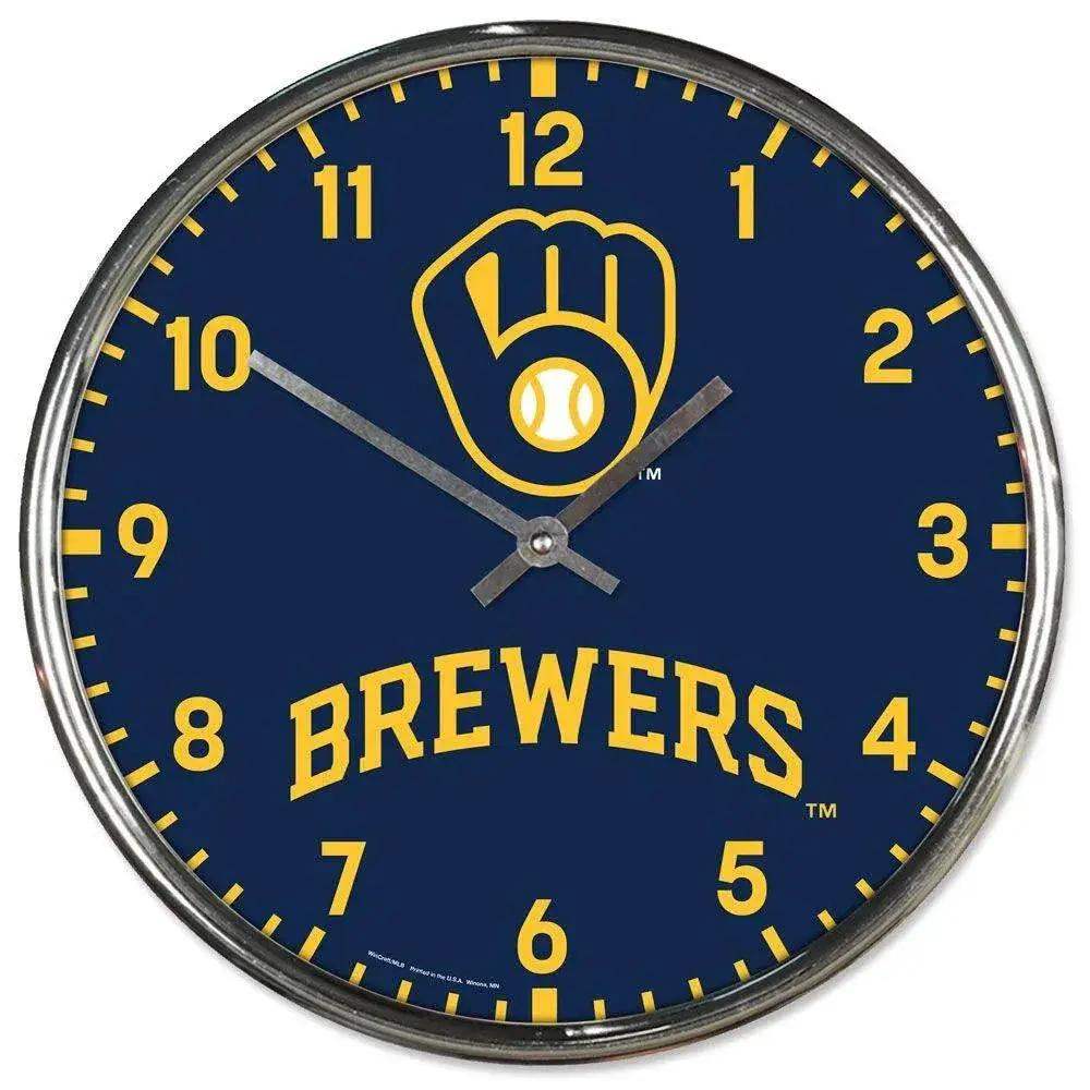 Milwaukee Brewers Round Wall Clock Chrome Finish USA Made - ToylandEU™