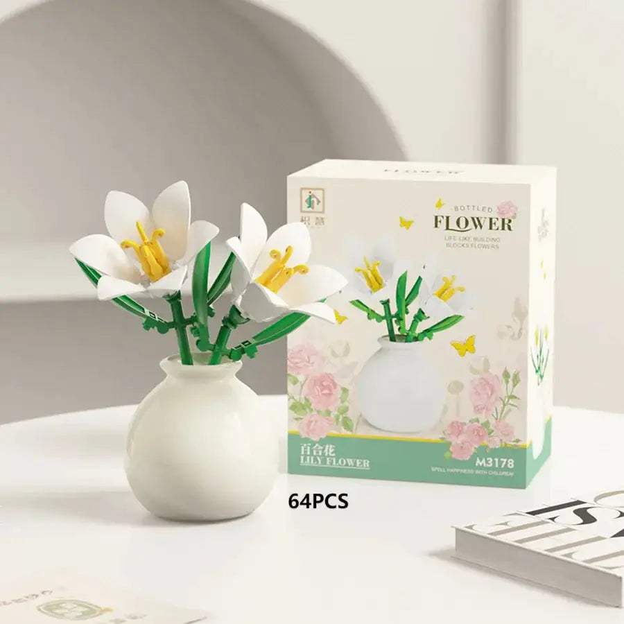 Mini Rose Tulip Sunflower Peony Flower with Vase Model Micro Building Blocks DIY Home Desk Plant Decor Brick Girls Gift Kid Toys - ToylandEU