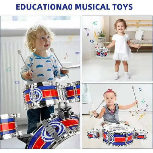 Mini Jazz Drum Set 6 Drums with Stool Musical Instruments Toy - ToylandEU
