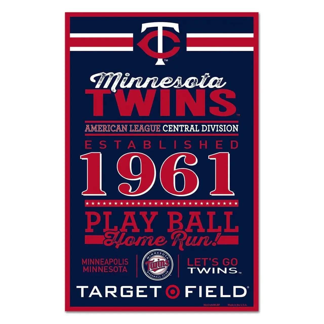 Minnesota Twins Wood Sign 11x17 Established Design Decor - ToylandEU™