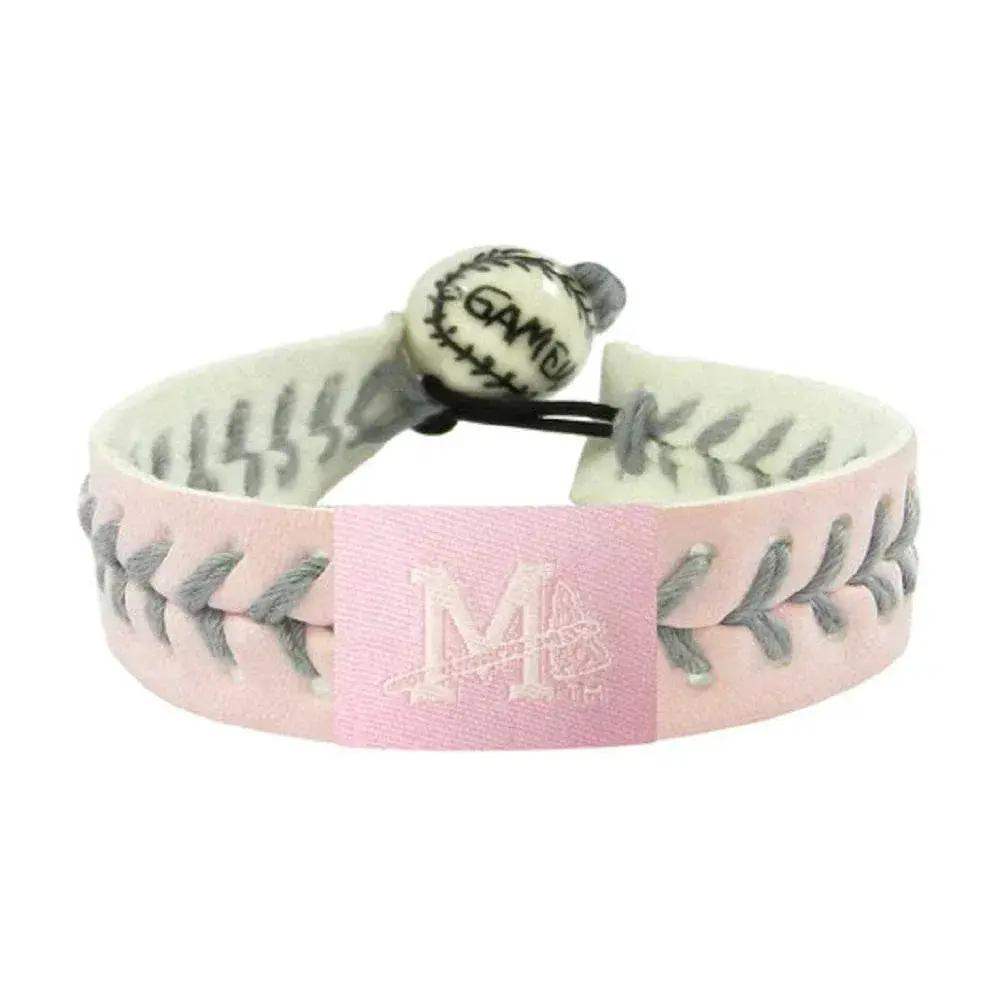 Mississippi Braves Leather Bracelet Pink Silver Thread - ToylandEU™
