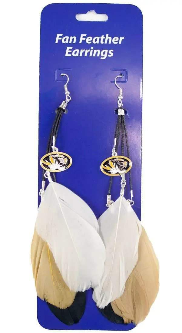 Missouri Tigers Team Color Feather Earrings Pewter Logo - ToylandEU