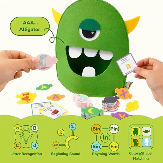 Montessori Alphabet Learning Toy Set For 3 To 6 Year Olds Monster Eating Colorful Felt Letters - ToylandEU™
