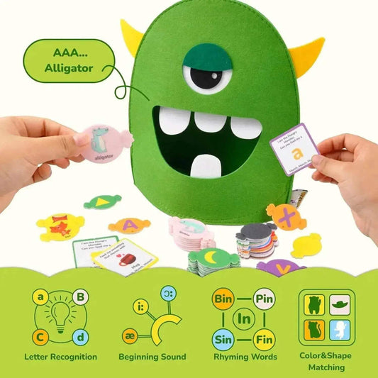 Montessori Alphabet Learning Toy Set For 3 To 6 Year Olds Monster Eating Colorful Felt Letters - ToylandEU™