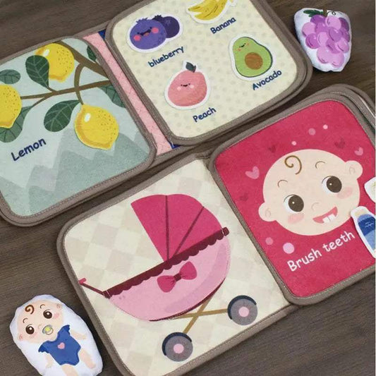 Montessori Busy Book Baby Early Education Book Puzzle Toy Animal Cognitive Fabric Book Repeated Paste Sensory Toys - ToylandEU