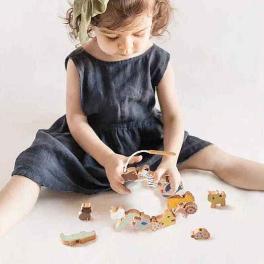 Montessori Wooden Animal Threading Toy For Babies Safe - ToylandEU™