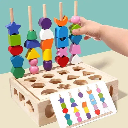 Montessori Wooden Color Shape Blocks Cognition Beaded - ToylandEU™