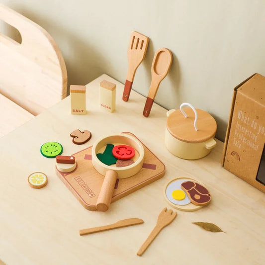 Montessori Wooden Kitchen Toy Set for Kids, Educational Pretend Play, Wooden Cooking Tools - ToylandEU