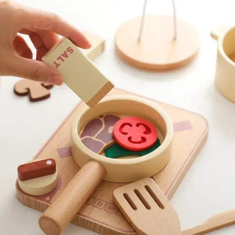 Montessori Wooden Kitchen Toy Set for Kids, Educational Pretend Play, Wooden Cooking Tools - ToylandEU™