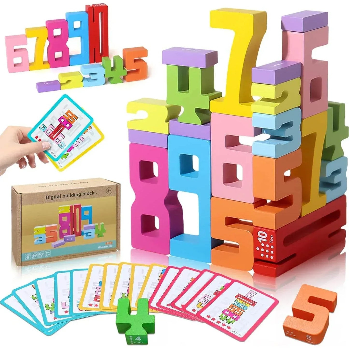 Montessori-Inspired Wooden Number Building Blocks with Animal Themes for Educational Play for Toddlers - ToylandEU
