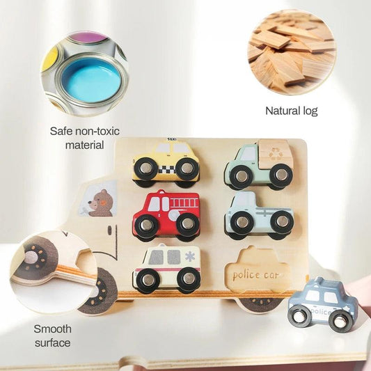 Montessori Wooden Puzzle | 6 Vehicle Set | Toylandeu™