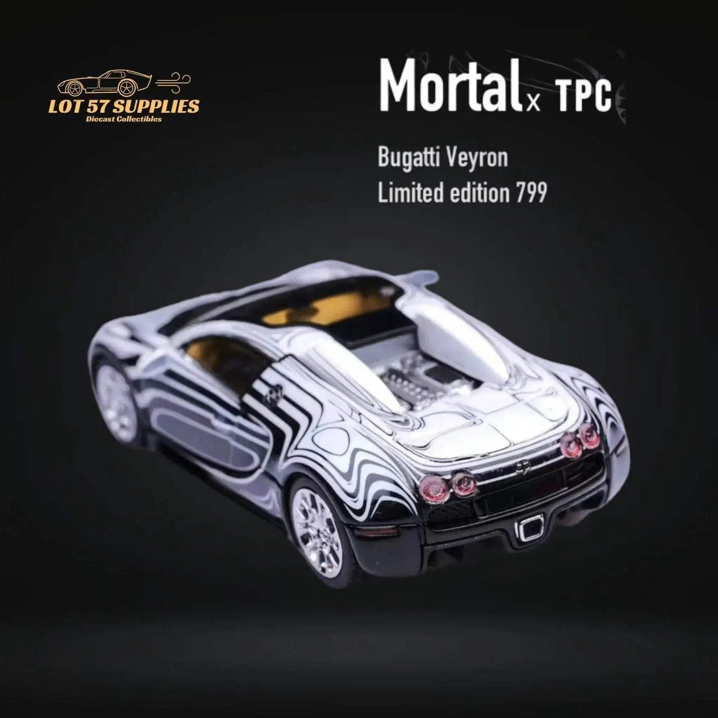 Mortal Bugatti Veyron Ceramic Dragon White/Black With Adjustable Wing 1:64 - ToylandEU