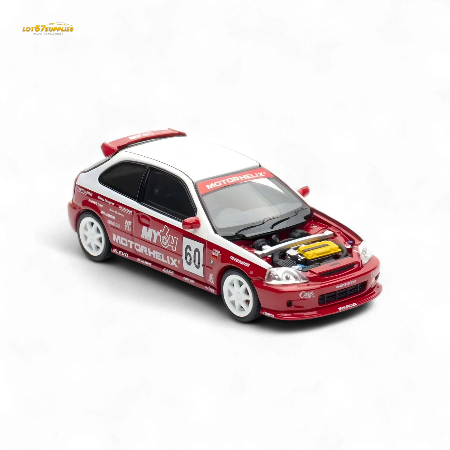 Motorhelix Honda Civic EK9 Malaysia Limited Edition - White - Red 1:64 - ToylandEU