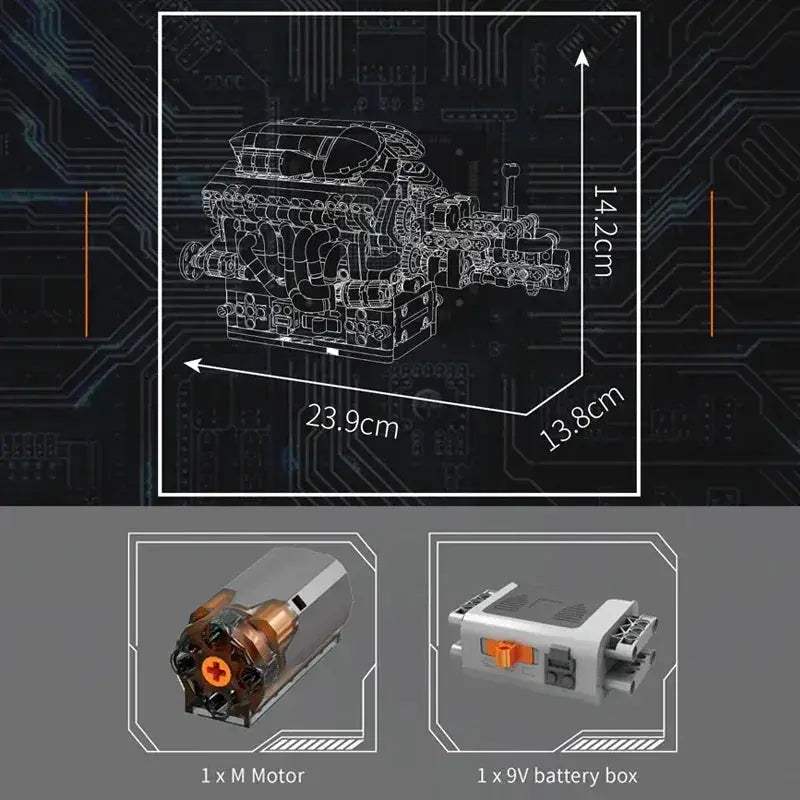 Motorized V12 Engine Building Block Set For Kids Gift - ToylandEU