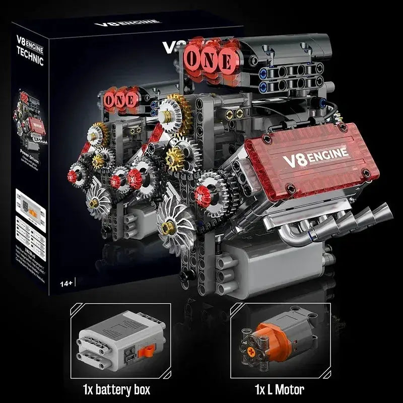 Motorized V8 Engine Lego Compatible Brick Model With Electric Drive - ToylandEU