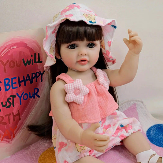 NPK 55CM Full Body Betty Soft Vinyl Reborn Toddler Black Hair Girl Lifelike Baby Doll Christmas Gift - ToylandEU™