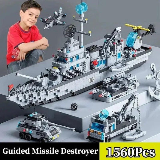 Navy Warship Building Blocks Set 1560 Pieces Military - ToylandEU™
