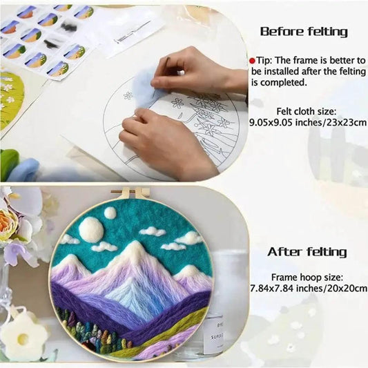 Needle Felting Kit For Beginner Wool Painting Kit DIY Felt Wool Needle Felt Set Tool Landscape Gift Picture For Home Decors - ToylandEU™