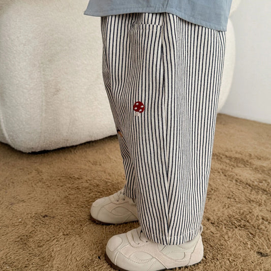 New Toddler Pants Cartoon Embroidered Harem Elastic Waist Boy Casual Striped Denim - ToylandEU