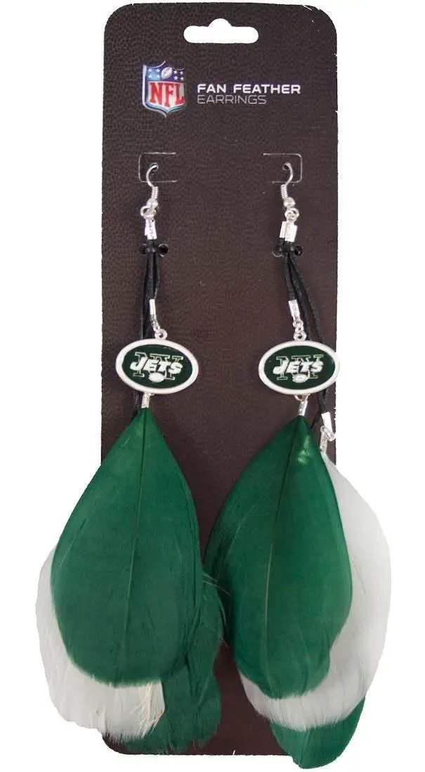 New York Jets Team Color Feather Earrings Pewter Logo - ToylandEU™