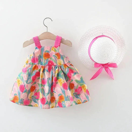 Newborn Baby Girl Dress Summer Floral Print Hat Set - ToylandEU™
