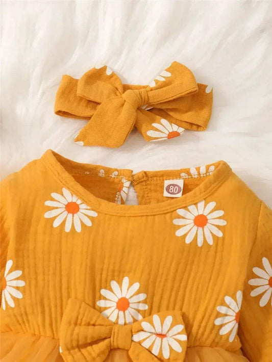Newborn Baby Girl Dress Daisy Tulle Patchwork Soft Knit - ToylandEU™