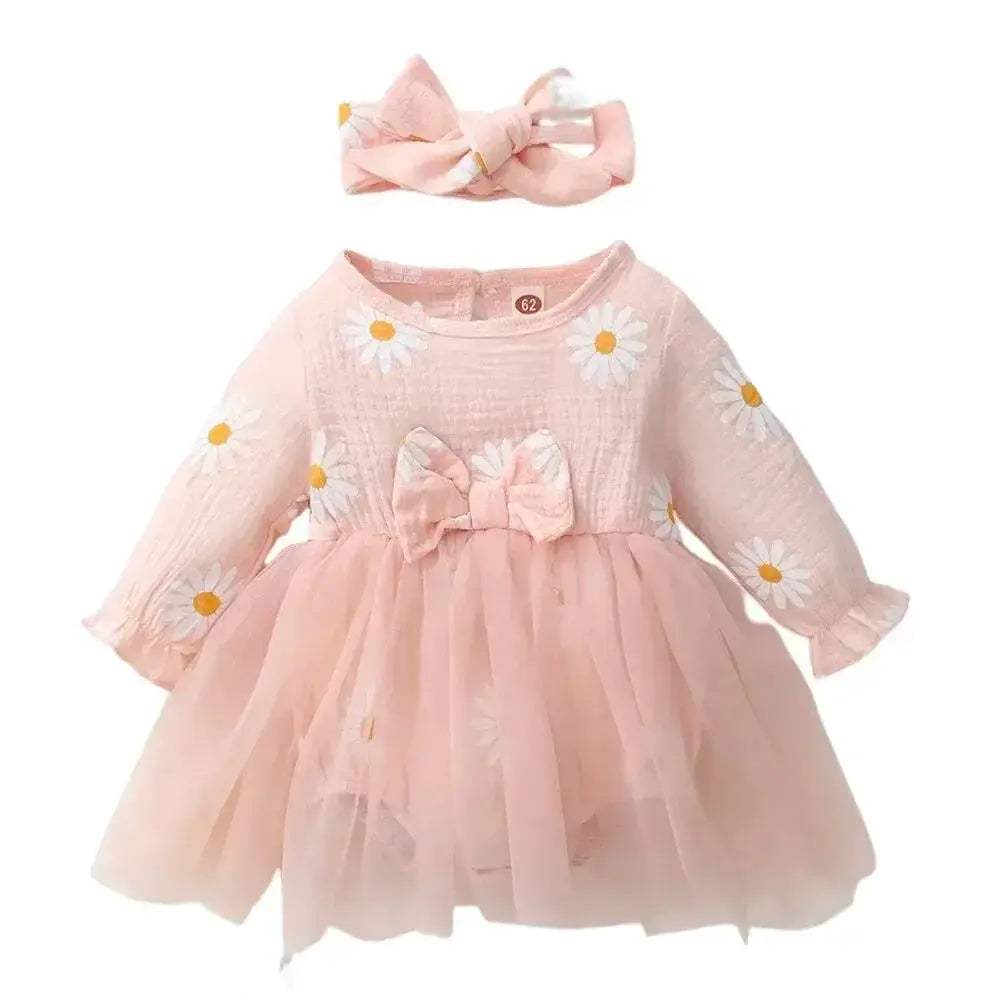 Newborn Baby Girl Dress With Daisy Tulle Patchwork - ToylandEU