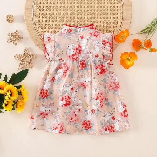 Newborn Soft Cotton Baby Girl Dress Rabbit Print - ToylandEU™