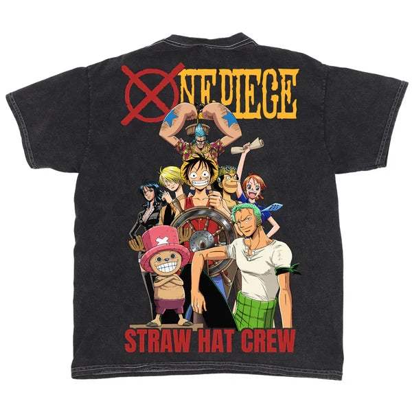 One Piece T Shirt | Jumbo Straw Hat Crew Print | Mineral Wash Cotton | Classic Fit