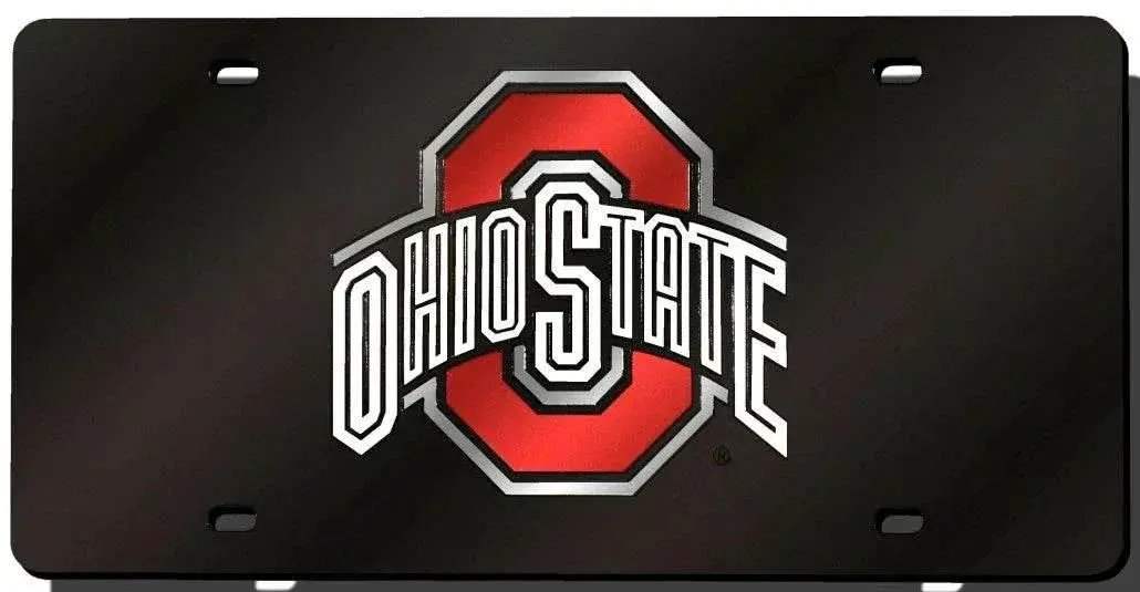 Ohio State Buckeyes License Plate Laser Cut Black Mirrored - ToylandEU™