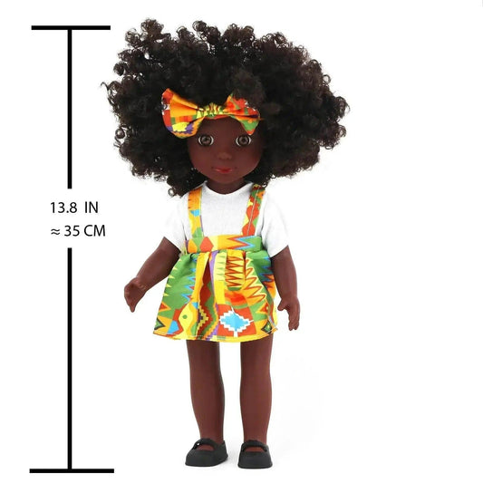 One Piece 14 Inch American African Black Doll with Curly Hair Full Set Gift for Girls - ToylandEU™