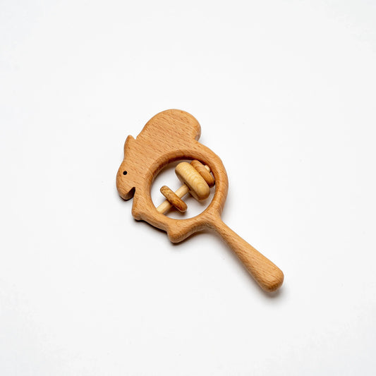 Organic Wooden Rattle Squirrel Toy With Safe Linseed Finish - ToylandEU
