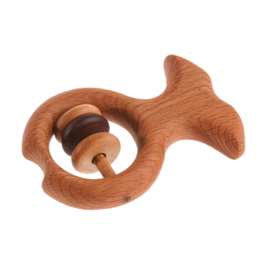 Organic Wooden Rattle-Teether Fish - ToylandEU